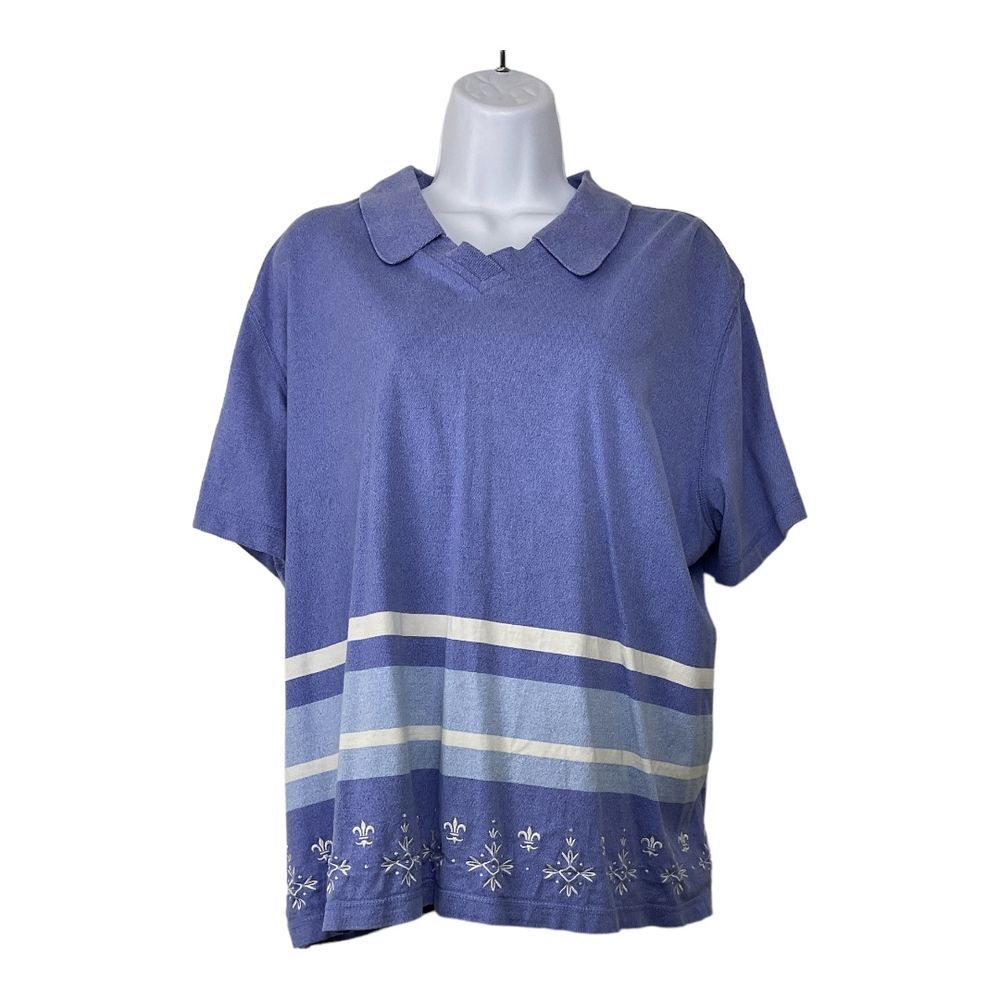 Bechamel II Blue & White Striped Embroidered Short Sleeve Pullover Top Sz‎ 1X